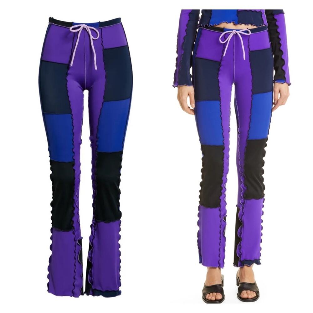 Sherris NY Pants Patchwork Drawstring Lettuce Edge Blue Purple Size Small NWOT